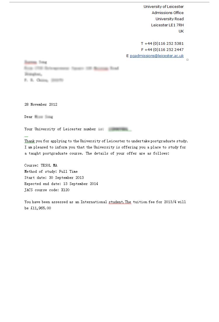 恭喜這位同學(xué)被萊斯特大學(xué)對外英語教學(xué)專業(yè)（碩士）錄取-優(yōu)越教育