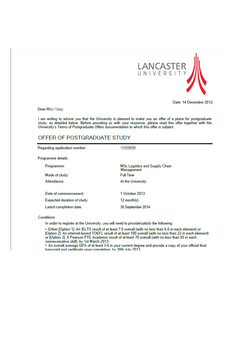 恭喜這位同學(xué)被蘭卡斯特大學(xué)供應(yīng)鏈管理專業(yè)錄取-優(yōu)越教育