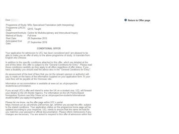 恭喜張同學成功申請到倫敦大學學院專業翻譯（口譯）碩士專業