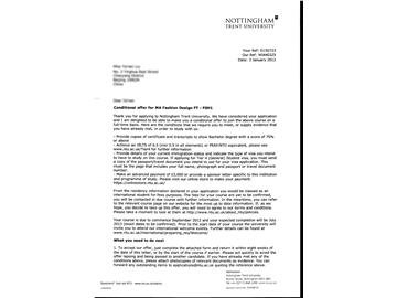 恭喜劉同學(xué)成功申請(qǐng)到諾丁漢特倫特大學(xué)服裝設(shè)計(jì)專業(yè)