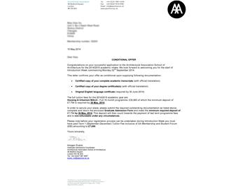 恭喜王同學(xué)成功申請(qǐng)到英國(guó)ＡＡ建筑學(xué)院建筑學(xué)專業(yè)