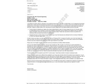恭喜孫同學(xué)獲得伯明翰大學(xué)金融工程專業(yè)碩士通知書