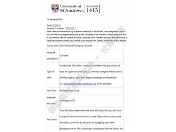 恭喜洪同學(xué)獲得圣安德魯斯大學(xué)高級計算機(jī)科學(xué)專業(yè)碩士通知書