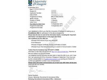 恭喜韓同學(xué)獲得格拉斯哥大學(xué)數(shù)據(jù)科學(xué)專業(yè)碩士通知書