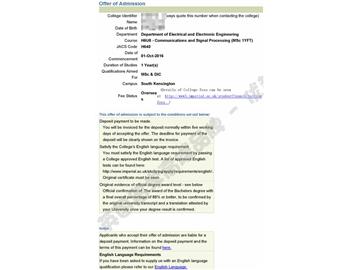 恭喜于同學(xué)獲得帝國理工學(xué)院通信與信號處理專業(yè)碩士通知書