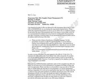 恭喜瞿同學(xué)獲得伯明翰大學(xué)項目管理專業(yè)碩士通知書