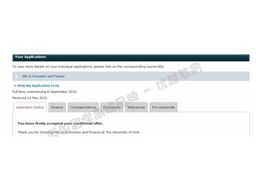 恭喜張同學(xué)獲得約克大學(xué)經(jīng)濟(jì)學(xué)與金融學(xué)專業(yè)碩士通知書