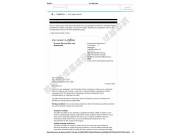  恭喜吳同學(xué)獲得約克大學(xué)對(duì)外英語教學(xué)專業(yè)碩士通知書