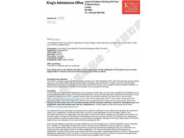 恭喜程同學(xué)獲得倫敦大學(xué)國王學(xué)院會計、責(zé)任與財務(wù)管理專業(yè)碩士通知書
