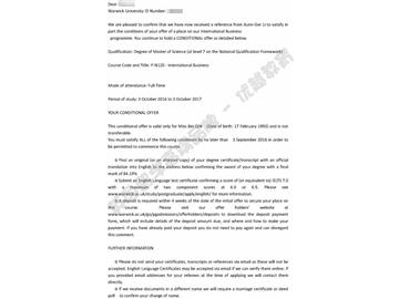 恭喜任同學(xué)獲得華威大學(xué)國際商務(wù)專業(yè)碩士通知書