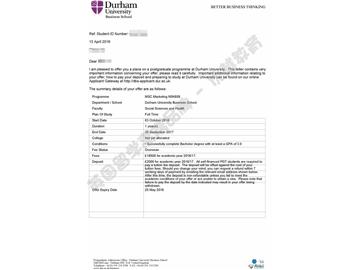 恭喜錢同學(xué)獲得杜倫大學(xué)市場營銷專業(yè)碩士通知書