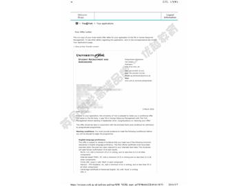  恭喜趙同學(xué)獲得約克大學(xué)人力資源管理專業(yè)碩士通知書