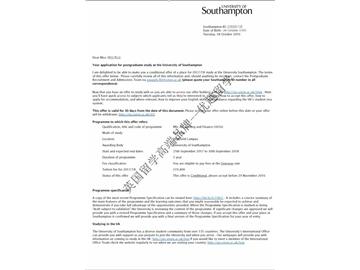  恭喜吳同學獲得南安普頓大學會計與金融專業(yè)碩士通知書