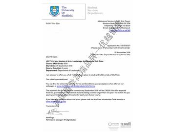 恭喜丁同學(xué)獲得謝菲爾德大學(xué)景觀建筑專(zhuān)業(yè)碩士通知書(shū)