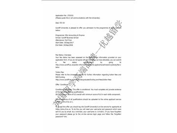 恭喜蘇同學(xué)獲得卡迪夫大學(xué)會(huì)計(jì)與金融專(zhuān)業(yè)碩士通知書(shū)