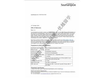 恭喜李同學(xué)獲得南安普頓大學(xué)金融與經(jīng)濟(jì)學(xué)專(zhuān)業(yè)碩士通知書(shū)