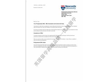 恭喜韓同學獲得紐卡斯爾大學自動化與控制專業(yè)碩士通知書