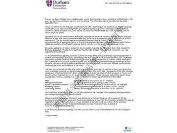 恭喜孫同學獲得杜倫大學會計與金融專業(yè)碩士通知書