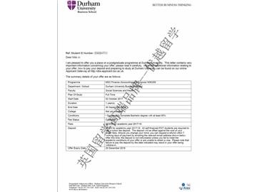 恭喜趙同學獲得杜倫大學金融專業（會計與金融方向）碩士通知書