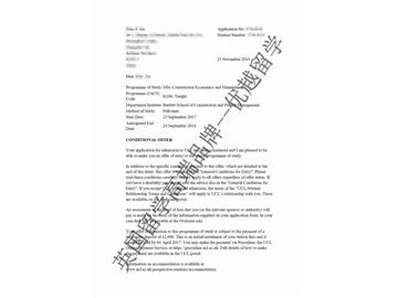 恭喜江同學獲得倫敦大學學院建造經(jīng)濟學與管理專業(yè)碩士通知書