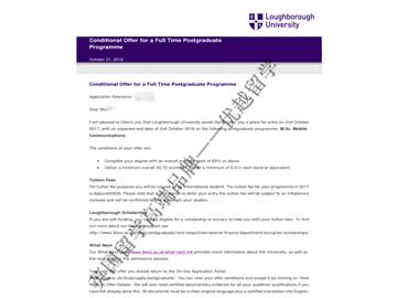 恭喜韓同學獲得拉夫堡大學移動通信專業碩士通知書