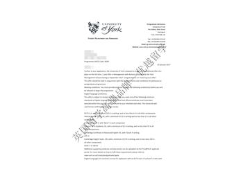 恭喜李同學獲得約克大學財務管理專業碩士通知書