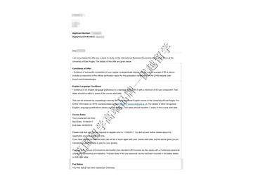 恭喜林同學獲得東英格利亞大學國際商務經(jīng)濟學專業(yè)碩士通知書