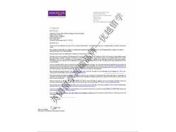 恭喜劉同學獲得曼徹斯特大學紡織技術專業(yè)碩士通知書