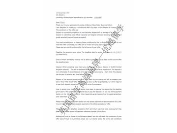 2018offer：恭喜于同學(xué)獲得曼徹斯特大學(xué)金融專業(yè)碩士通知書