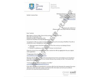 2018offer：恭喜于同學(xué)獲得謝菲爾德大學(xué)會(huì)計(jì)與金融專業(yè)碩士通知書