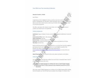 2018offer：恭喜于同學(xué)獲得華威大學(xué)市場營銷專業(yè)碩士通知書