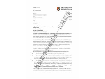 2018offer：恭喜胡同學(xué)獲得伯明翰大學(xué)免疫學(xué)與免疫治療專業(yè)碩士通知書