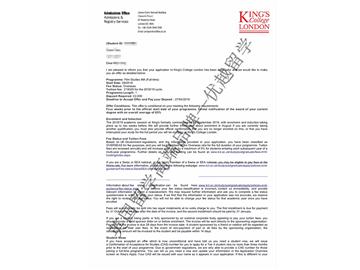 2018offer：恭喜朱同學(xué)獲得倫敦大學(xué)國王學(xué)院電影研究專業(yè)碩士通知書