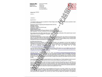 2018offer：恭喜劉同學(xué)獲得倫敦大學(xué)國王學(xué)院電子工程管理專業(yè)碩士通知書