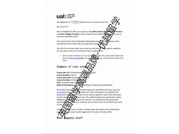 2018offer：恭喜韓同學(xué)獲得倫敦藝術(shù)大學(xué)表演服裝設(shè)計專業(yè)碩士通知書