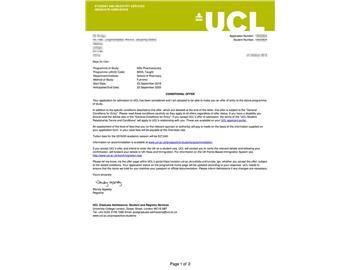 2019offer：恭喜韓同學(xué)獲得倫敦大學(xué)學(xué)院制藥學(xué)專業(yè)碩士通知書