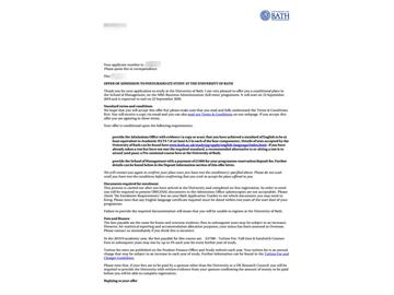 2019offer：恭喜劉同學(xué)獲得巴斯大學(xué)MBA專業(yè)碩士通知書