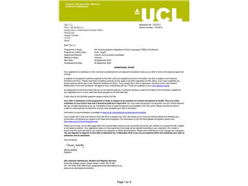 2019offer：恭喜李同學獲得倫敦大學學院藥物設計專業碩士通知書