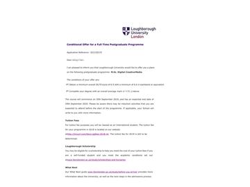 2019offer：恭喜王同學獲得拉夫堡大學數(shù)字創(chuàng)意媒體專業(yè)碩士通知書