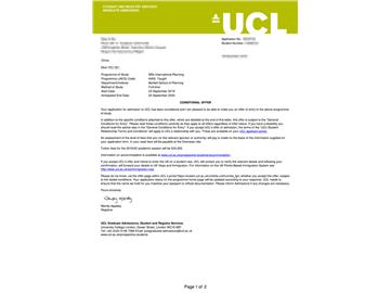 2019offer：恭喜張同學獲得倫敦大學學院國際規劃專業碩士通知書