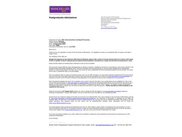 2019offer：恭喜梁同學獲得曼徹斯特大學通信與信號處理專業碩士通知書