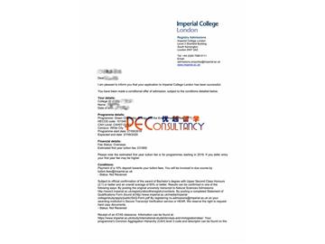 2019offer：恭喜陽同學獲得帝國理工學院（世界排名：8）綠色化學能源與環境專業碩士通知書