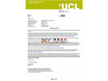 2019offer：恭喜余同學獲得倫敦大學學院(世界排名：10)軟件系統工程專業碩士通知書