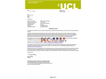 2019offer：恭喜徐同學獲得倫敦大學學院(世界排名：10)早期教育碩士通知書