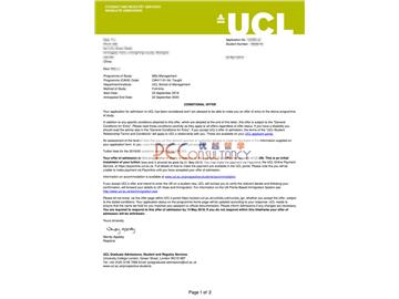 2019offer：恭喜徐同學獲得倫敦大學學院(世界排名：10)管理學碩士通知書