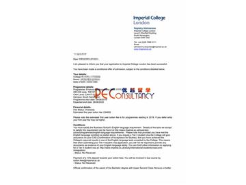 2019offer：恭喜李同學獲得帝國理工學院(世界排名：8)會計與金融碩士通知書