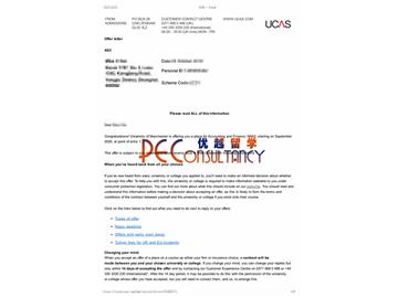 2020offer：恭喜李同學獲得曼徹斯特大學(世界排名：27)會計與金融專業(yè)本科通知書