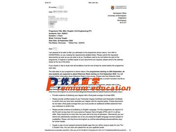 2020offer：恭喜湯同學(xué)獲得伯明翰大學(xué)(世界排名：81)土木工程專(zhuān)業(yè)碩士通知書(shū)