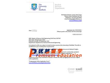 2020offer：恭喜劉同學(xué)獲得謝菲爾德大學(xué)(世界排名：78)土木工程碩士專(zhuān)業(yè)通知書(shū)