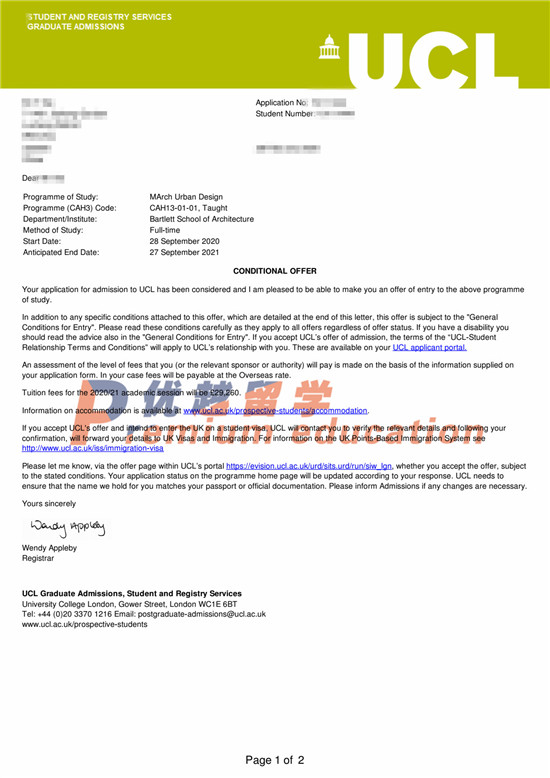 2020offer：恭喜朱同學(xué)獲得倫敦大學(xué)學(xué)院城市設(shè)計(jì)專業(yè)碩士通知書